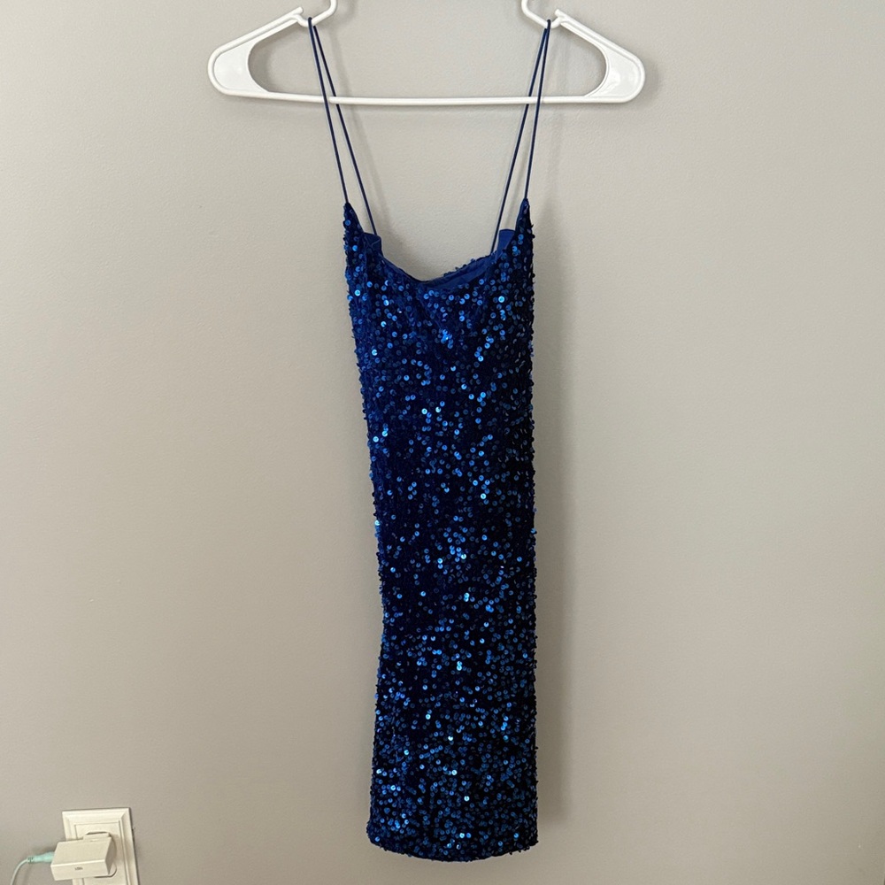 Amazon Royal Blue Sequin Spaghetti Strap Prom Dress